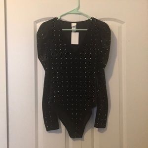 H&M black long sleeve onesie dotted with crystals
